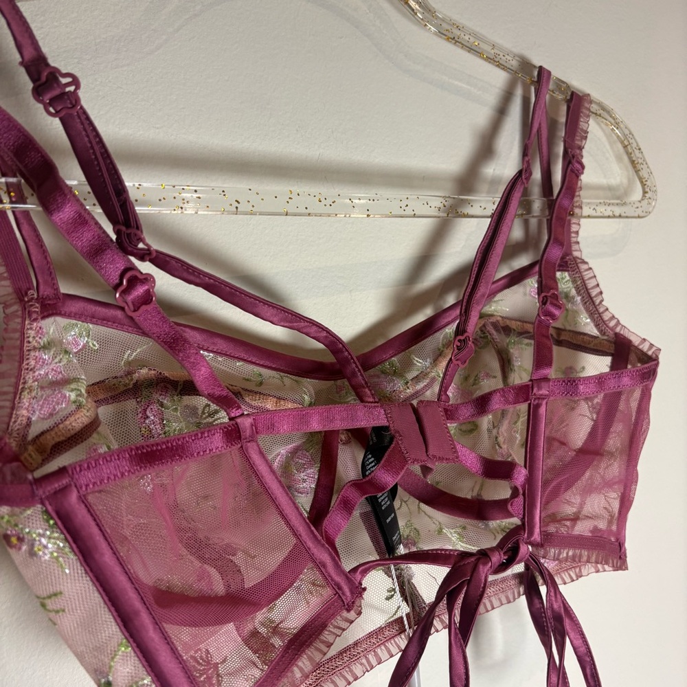 For Love & Lemons NWT Camila Longline Embroidered Mesh Bra Size Small - Picture 11 of 13